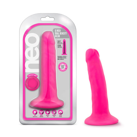 Blush Neo 6 in. Dual Density Dildo with Suction Cup Neon Pink - Pinkfoxxx