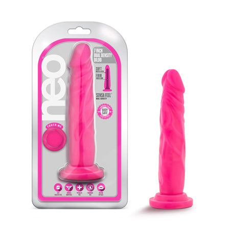 Blush Neo 7.5 in. Dual Density Dildo with Suction Cup Neon Pink - Pinkfoxxx