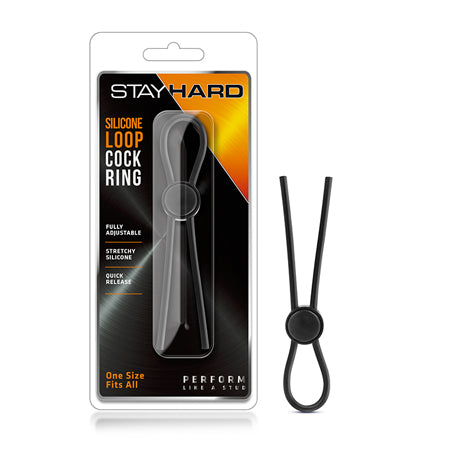 Blush Stay Hard Silicone Loop Lasso/Bolo Cockring Black - Pinkfoxxx