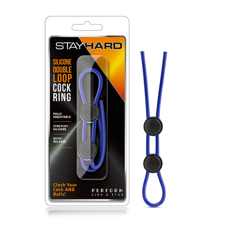 Blush Stay Hard Silicone Double Loop Lasso/Bolo Cockring Blue - Pinkfoxxx