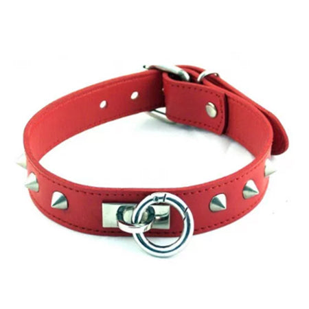 Rouge O Ring Studded Collar Red - Pinkfoxxx