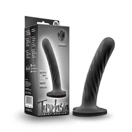 Blush Temptasia Twist 5.5 in. Curved Textured Silicone Dildo with Heart-Shaped Suction Cup Medium Black