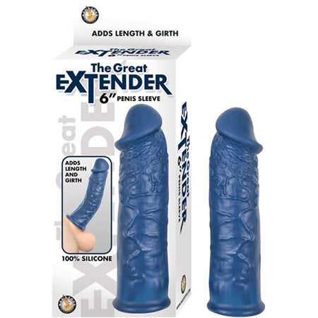 The Great Extender 6in Penis Sleeve Silicone Blue - Pinkfoxxx