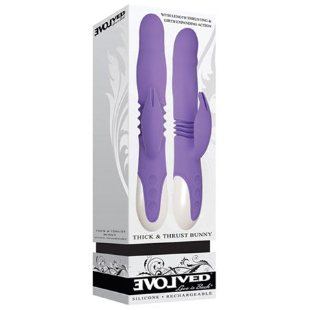 Evolved Thick & Thrust Bunny Rechargeable Thrusting Silicone Rabbit Vibrator Purple - Pinkfoxxx