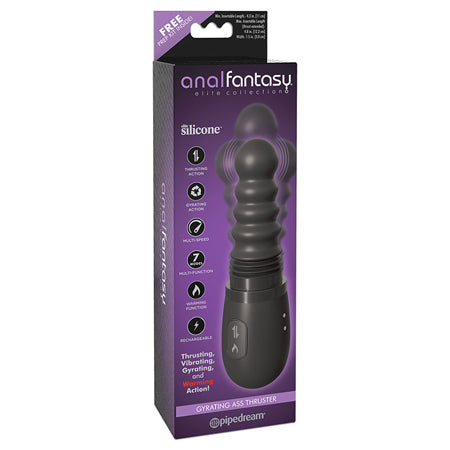 Pipedream Anal Fantasy Elite Collection Gyrating Ass Thruster Rechargeable Warming Silicone Vibrator Black - Pinkfoxxx