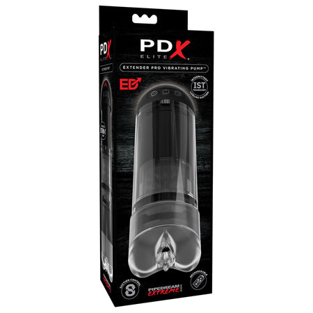 PDX Elite Extender Pro Rechargeable Vibrating Penis Pump Clear/Black - Pinkfoxxx