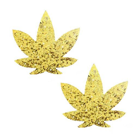 Neva Nude Super Sparkle Gold Glitter Dope AF Weed Leaf Pasties - Pinkfoxxx