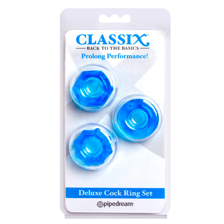 Pipedream Classix 3-Piece Deluxe Cock Ring Set Blue - Pinkfoxxx