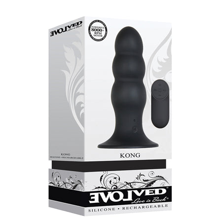 Evolved Kong Rechargeable Remote-Controlled Vibrating Silicone Anal Plug Black - Pinkfoxxx