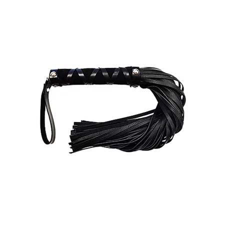 Short Leather Flogger with Studded Handle - BLACK - Pinkfoxxx