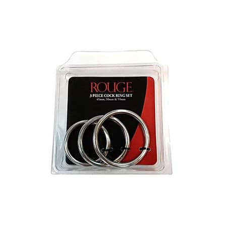 Stainless Steel  Stainless Steel 3 Piece Cock Ring Set (55mm/50mm/45mm) - in Clamshell - Pinkfoxxx