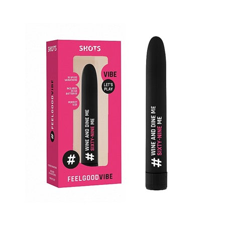 Shots FeelGood Vibe '#Wine and Dine Me; Sixty-Nine Me' Slimline Vibrator Black - Pinkfoxxx