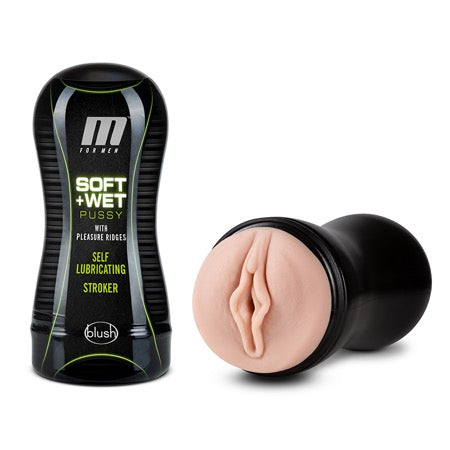 Blush M for Men Soft + Wet Pussy with Pleasure Ridges Self-Lubricating Vagina Stroker Beige - Pinkfoxxx