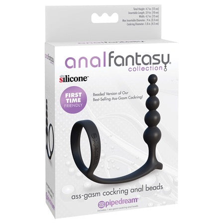 Pipedream Anal Fantasy Collection Silicone Ass-Gasm Cockring Anal Beads Black - Pinkfoxxx