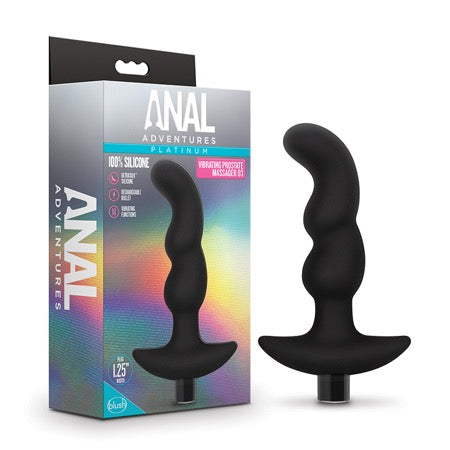 Blush Anal Adventures Platinum Silicone Rechargeable Vibrating Prostate Massager 03 Black - Pinkfoxxx