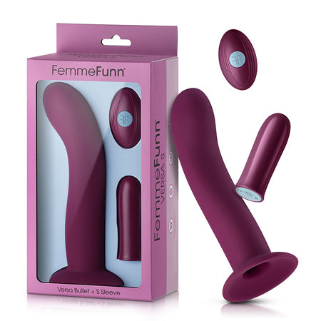 FemmeFunn Versa S Rechargeable Remote-Controlled Bullet Vibrator & Curved Silicone Sleeve with Suction Cup Dark Fuchsia