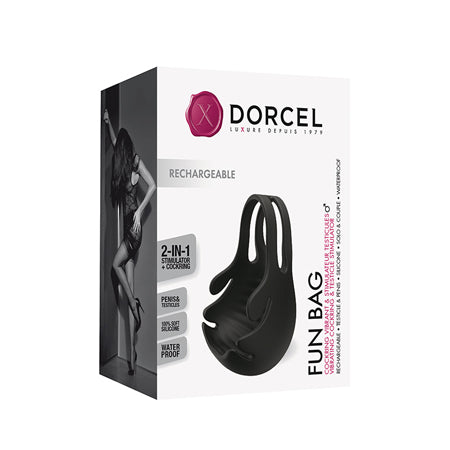 Dorcel Fun Bag Rechargeable Silicone Vibrating Cockring & Testicle Stimulator Black - Pinkfoxxx