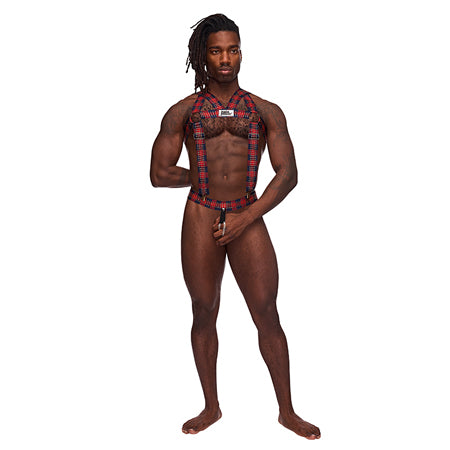 Male Power Elastic Harness with Ring Red OS