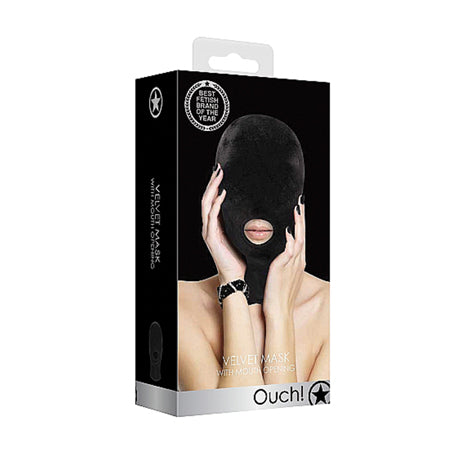 Ouch! Velvet Full-Head Mask With Mouth Opening Black