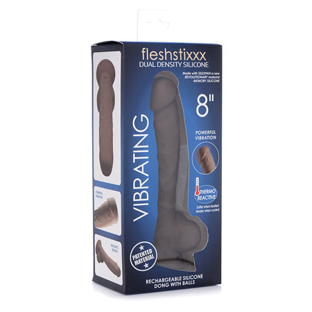 Curve Toys FLESHSTIXXX Rechargeable 8 in. Posable Vibrating Dildo with Balls & Suction Cup Brown - Pinkfoxxx