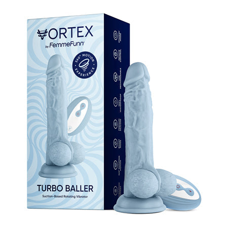 FemmeFunn Vortex Turbo Baller 2.0 Rechargeable Remote-Controlled 8.25 in. Silicone Vibrating Rotating Dildo with Balls & Suction Cup