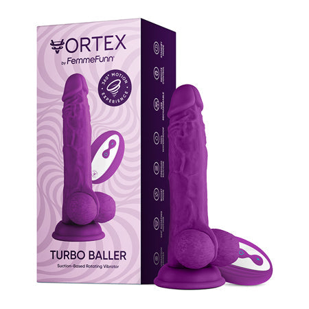 FemmeFunn Vortex Turbo Baller 2.0 Rechargeable Remote-Controlled 8.25 in. Silicone Vibrating Rotating Dildo with Balls & Suction Cup