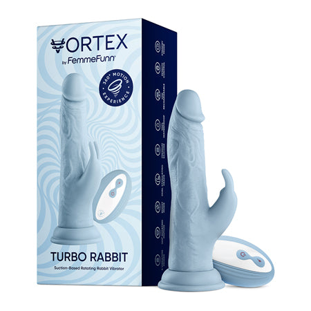 FemmeFunn Vortex Turbo Rabbit 2.0 Rechargeable Remote-Controlled Realistic 8 in. Silicone Dual Stimulation Vibrating Dildo with Suction Cup