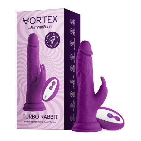 FemmeFunn Vortex Turbo Rabbit 2.0 Rechargeable Remote-Controlled Realistic 8 in. Silicone Dual Stimulation Vibrating Dildo with Suction Cup