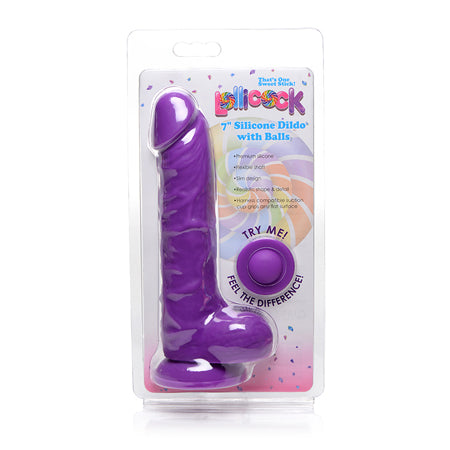 Curve Toys Lollicock 7 in. Silicone Dildo with Balls & Suction Cup Grape - Pinkfoxxx