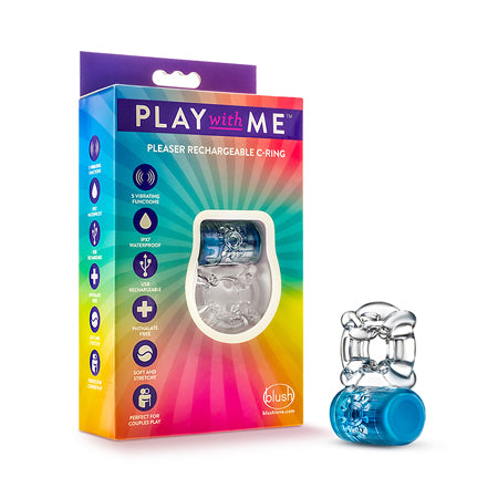 Blush Play with Me Pleaser Rechargeable Vibrating C-Ring Blue - Pinkfoxxx