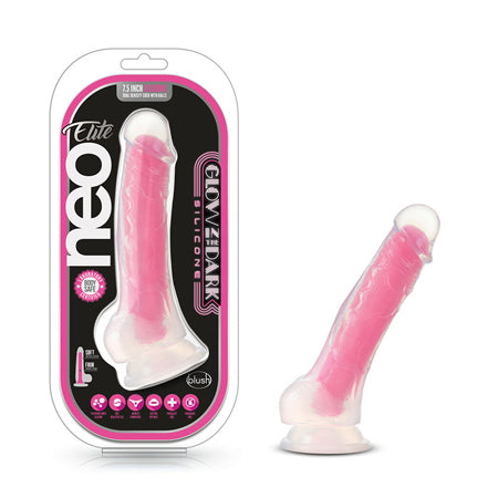 Blush Neo Elite Glow in the Dark Paradise 7 in. Silicone Dual Density Dildo with Suction Cup Neon Pink