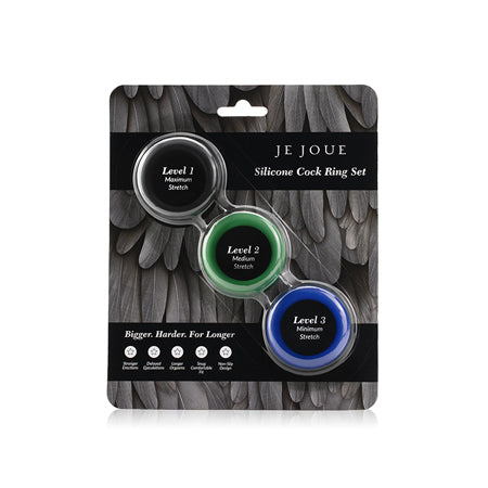 Je Joue Silicone Cock Ring 3-Piece Set Black/Green/Blue - Pinkfoxxx