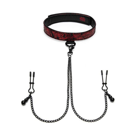 Fifty Shades of Grey Sweet Anticipation Faux Leather Reversible Velcro Collar With Adjustable Nipple Clamps Red/Black