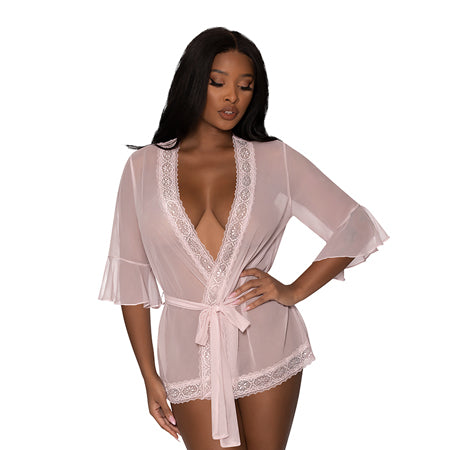 Magic Silk Seabreeze Robe With Lace Trim Blush S/M - Pinkfoxxx