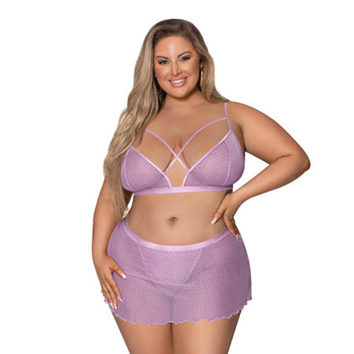 Magic Silk Girl Next Door Bralette With Skirt Lilac Queen Size - Pinkfoxxx