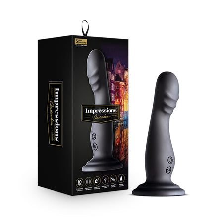 Blush Impressions Amsterdam Rechargeable Silicone 6.5 in. Vibrating Dildo with Suction Cup Black - Pinkfoxxx