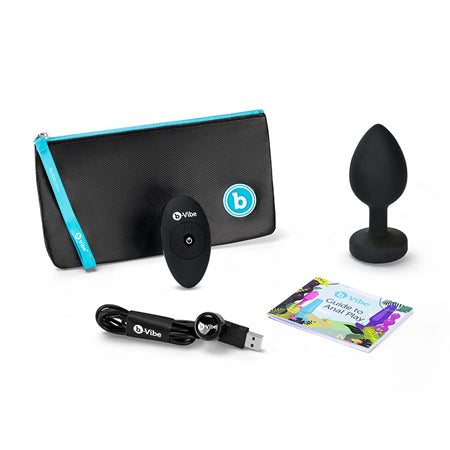 b-Vibe Vibrating Jewel Rechargeable Remote-Controlled Anal Plug with Gem Base Black Diamond XXL - Pinkfoxxx