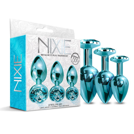 Nixie Metal Butt Plug Trainer Set 3-Piece Blue Metallic - Pinkfoxxx