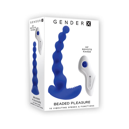 Gender X Beaded Pleasure Rechargeable Remote-Controlled Vibrating Silicone Probe Vibrator Blue - Pinkfoxxx