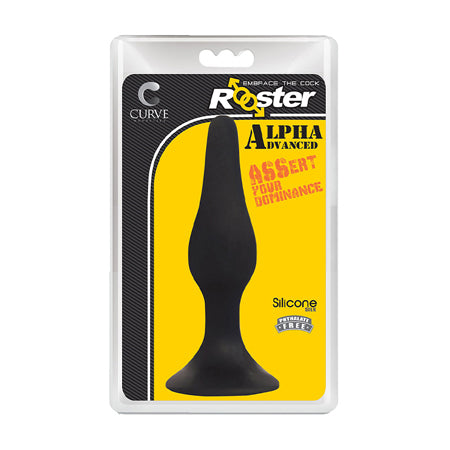 Curve Toys Rooster Alpha Advanced Silicone Anal Plug with Suction Cup Black - Pinkfoxxx