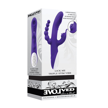 Evolved Lick Me Rechargeable Dual Entry Triple Stimulation Silicone Vibrator Purple - Pinkfoxxx