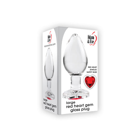 Adam & Eve Glass Anal Plug With Red Gemstone Heart Base Large - Pinkfoxxx