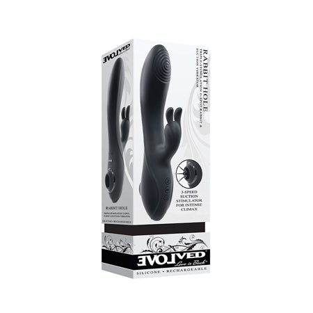 Evolved Rabbit Hole 3-in-1 Rechargeable Triple Stimulation Silicone Suction Vibrator Black - Pinkfoxxx