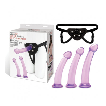 Lux Fetish Size Up 3-Piece Dildo & Harness Pegging Training Set - Pinkfoxxx