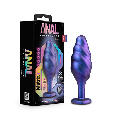 Anal Adventures Matrix Silicone Bumped Bling Plug Sapphire - Pinkfoxxx