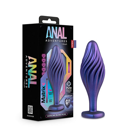 Anal Adventures Matrix Silicone Swirling Bling Plug Sapphire - Pinkfoxxx