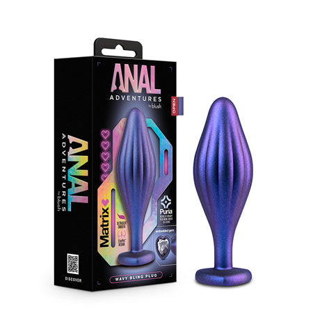 Anal Adventures Matrix Silicone Wavy Bling Plug Sapphire - Pinkfoxxx