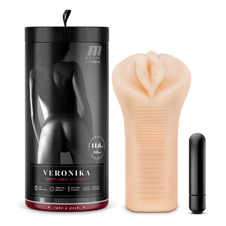 M Elite Soft + Wet Veronika Vagina Stroker with Bullet Vibrator Beige - Pinkfoxxx