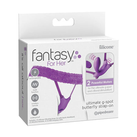 Fantasy For Her Ultimate G-Spot Butterfly Strap-On Rechargeable Remote-Controlled Silicone Wearable Vibrator - Pinkfoxxx