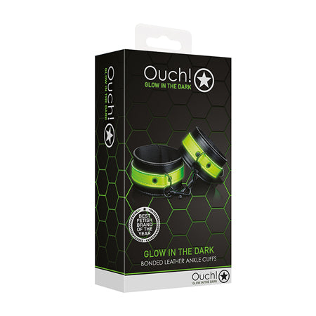 Ouch! Glow in the Dark Bonded Leather Handcuffs Neon Green - Pinkfoxxx